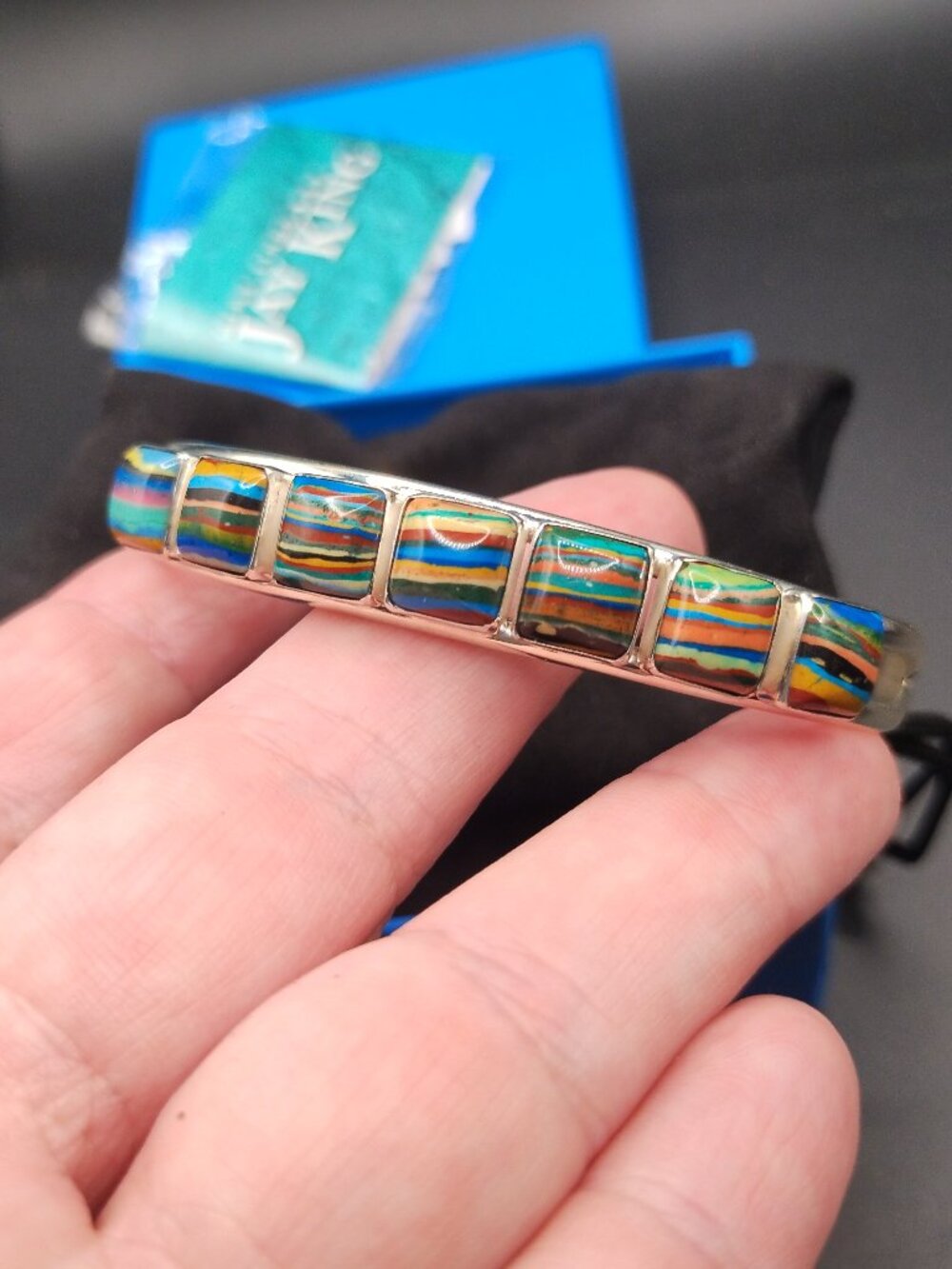 Jay King DTR rainbow calsilica cuff bracelet 925 Sterling Silver New in Box